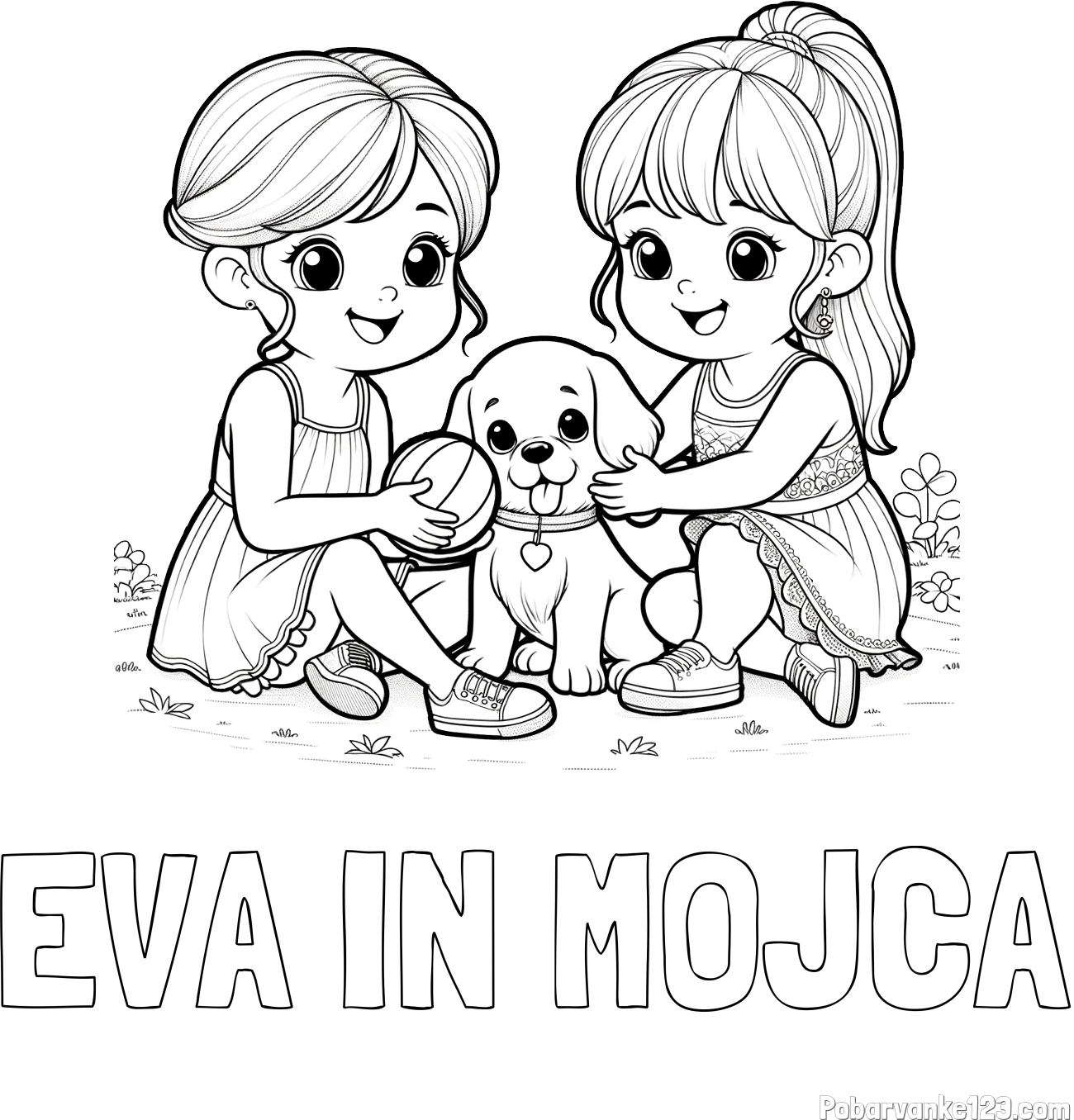 Pobarvanka imena EVA IN MOJCA in pobarvanka prijateljic s kužkom