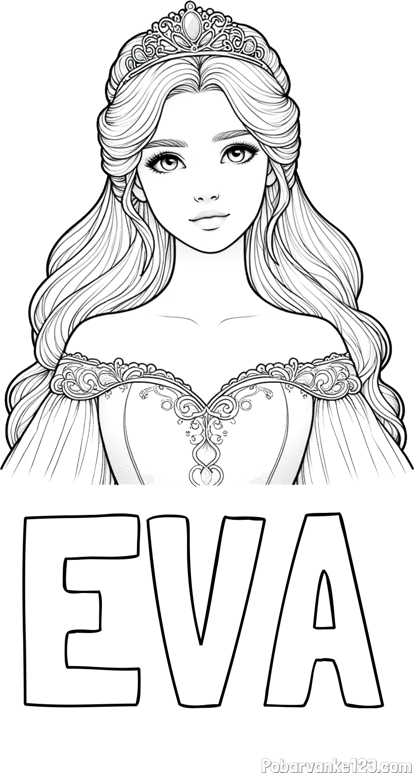 Pobarvanka imena EVA in pobarvanka realistične princese
