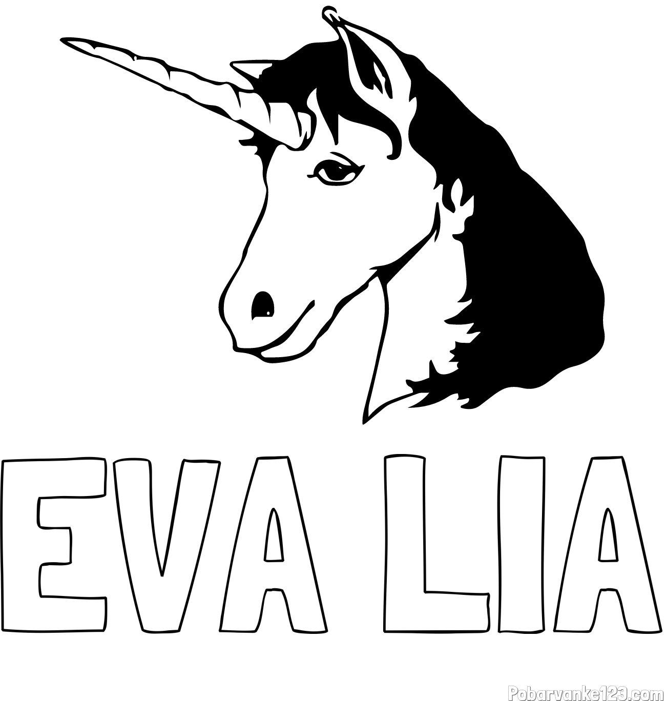 Pobarvanka imena EVA LIA in pobarvanka samorog