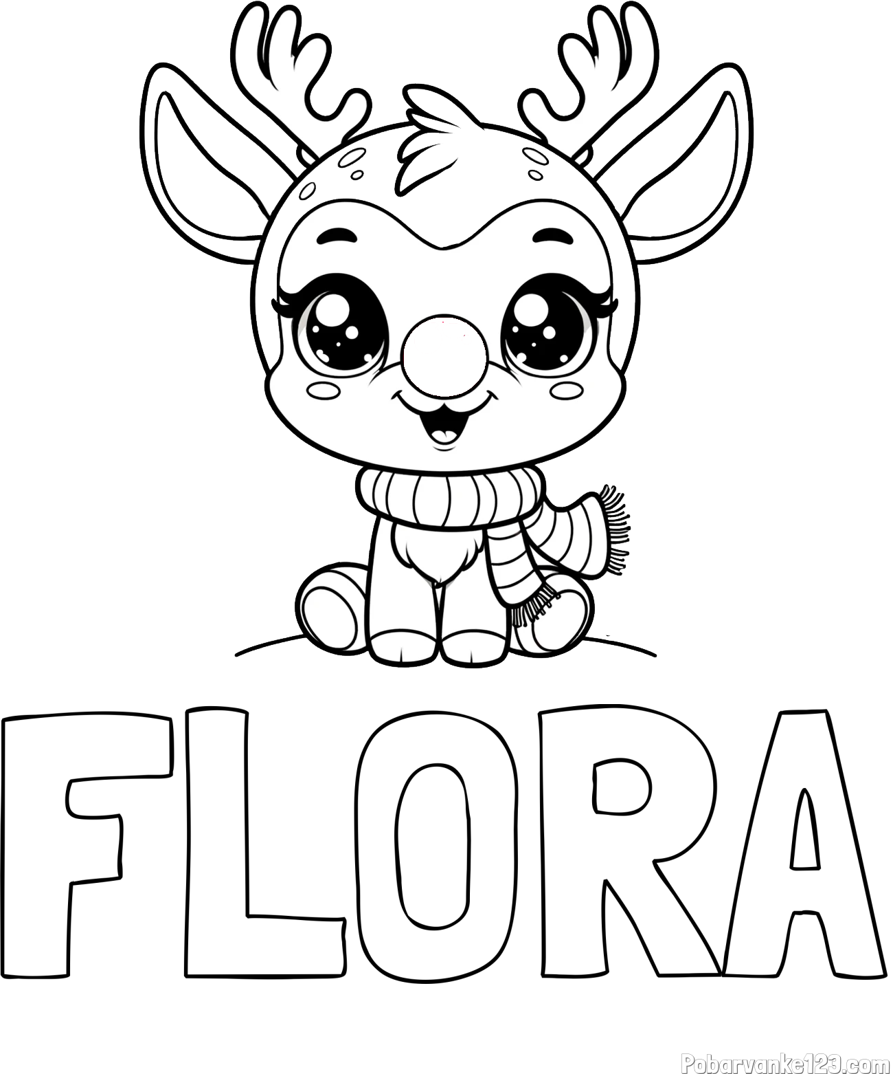 Pobarvanka imena FLORA in otroška pobarvanka jelenčka Rudolfa s šalom okoli vratu