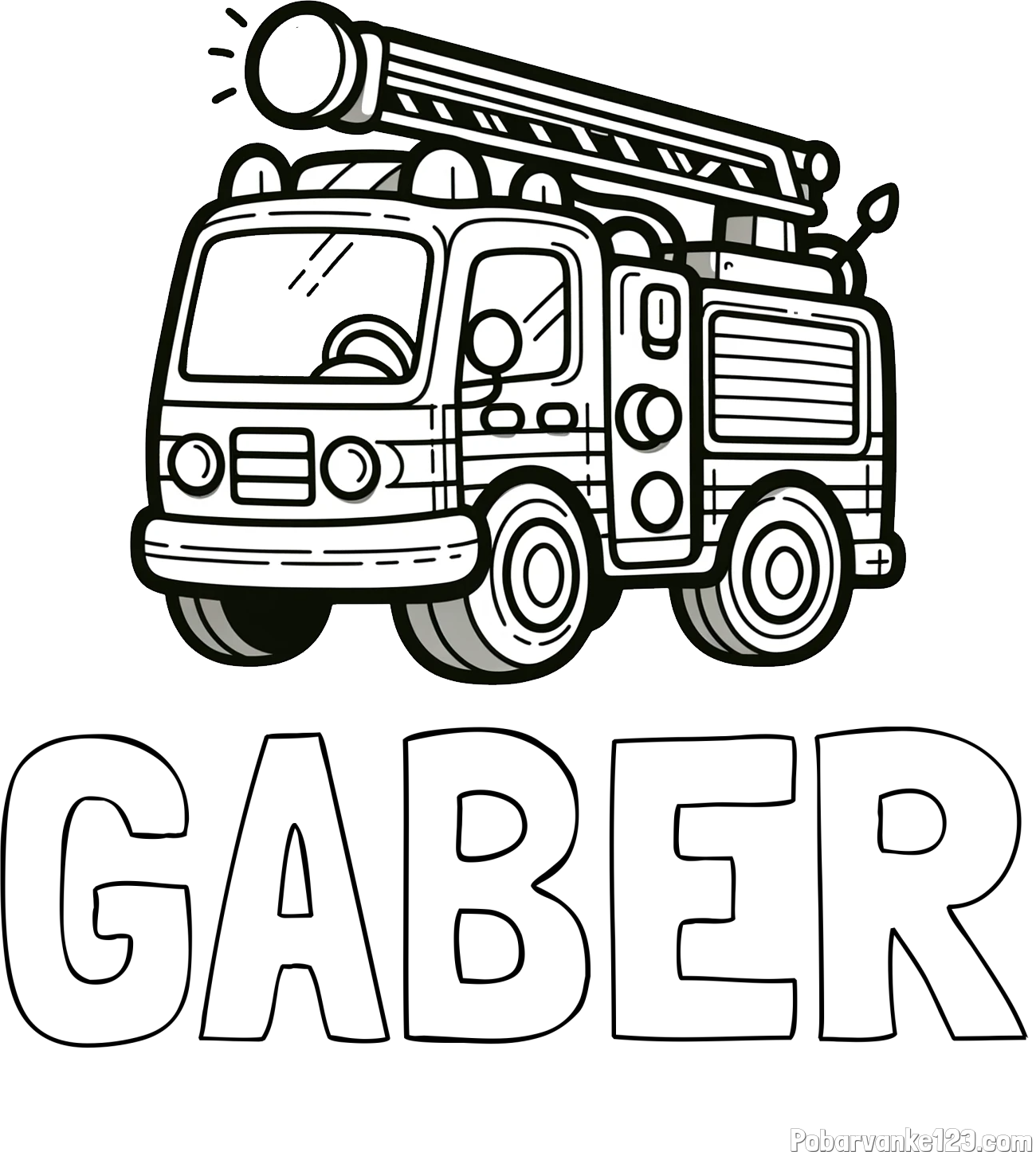 Pobarvanka imena GABER in otroška pobarvanka preprostega gasilskega avta