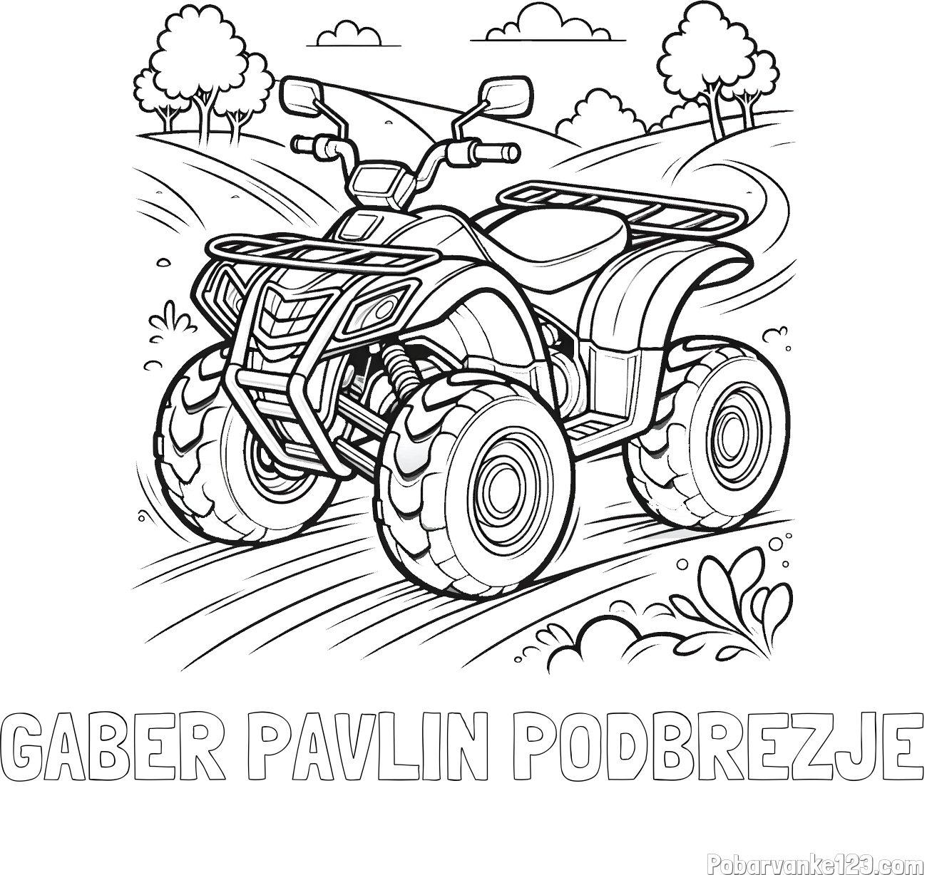 Pobarvanka imena GABER PAVLIN PODBREZJE in pobarvanka štirikolesnika na cesti