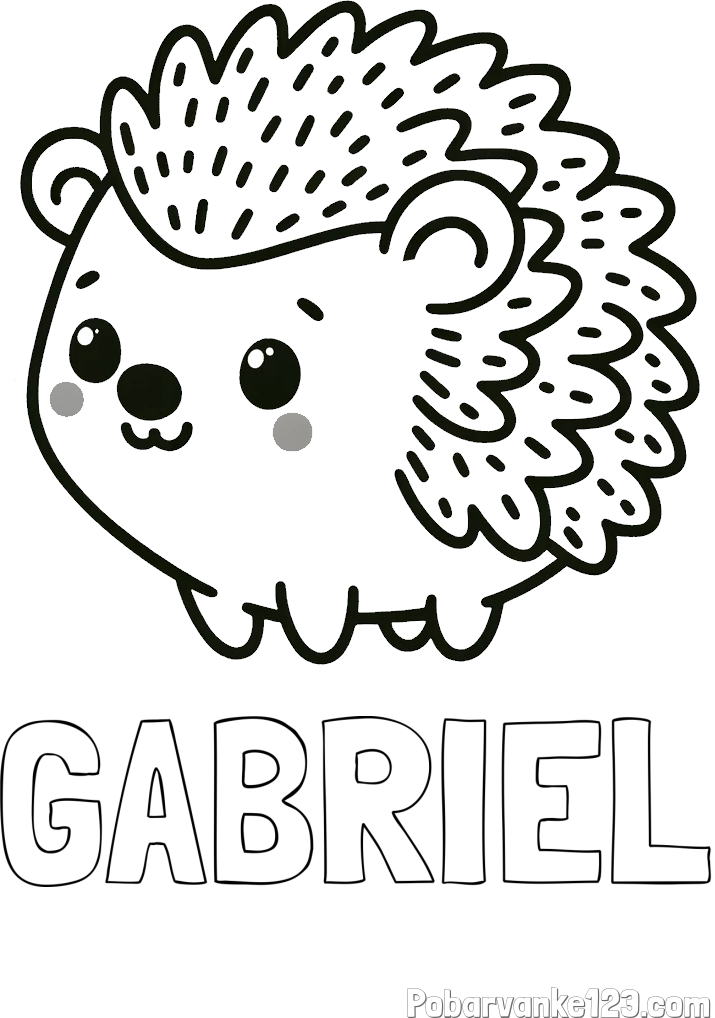 Pobarvanka imena GABRIEL in pobarvanka ljubkega ježka