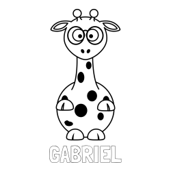 Online izdelana pobarvanka - Pobarvanka imena GABRIEL in pobarvanka prikupne žirafe