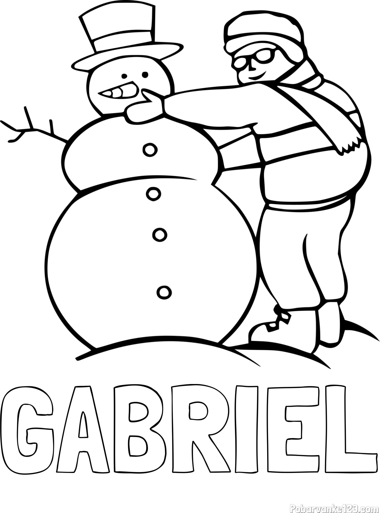 Pobarvanka imena GABRIEL in pobarvanka snežaka