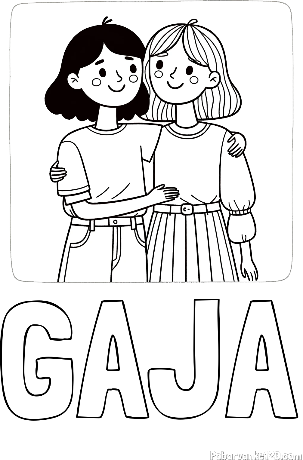 Pobarvanka imena GAJA in otroška pobarvanka dveh prijateljic
