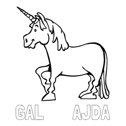 Pobarvanka imena GAL       AJDA in pobarvanka veselega samoroga