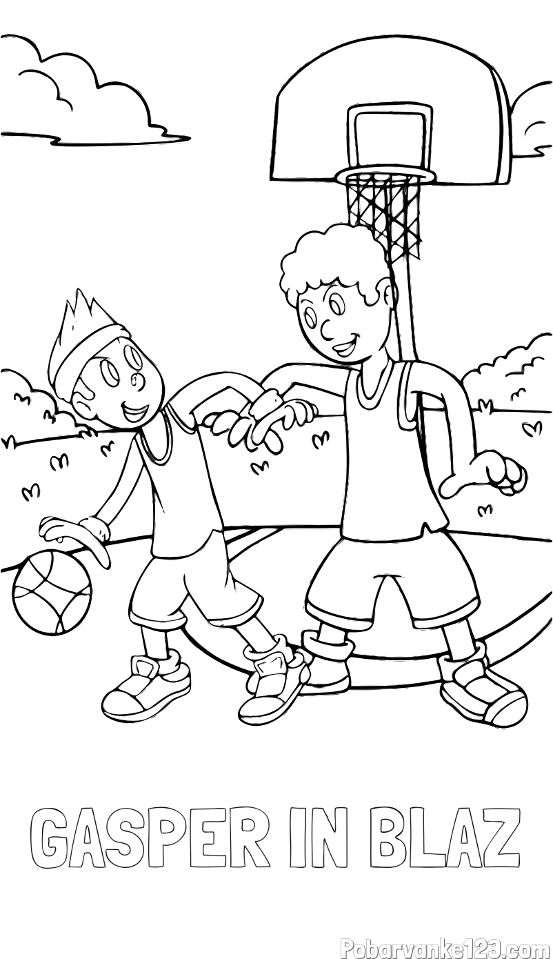 Pobarvanka imena GAŠPER IN BLAŽ in pobarvanka košarkarjev pri igri
