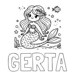 Online izdelana pobarvanka - Pobarvanka imena GERTA in pobarvanka ljubke morske deklice v morju