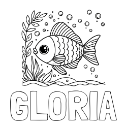 Online izdelana pobarvanka - Pobarvanka imena GLORIA in otroška pobarvanka ljubke ribe