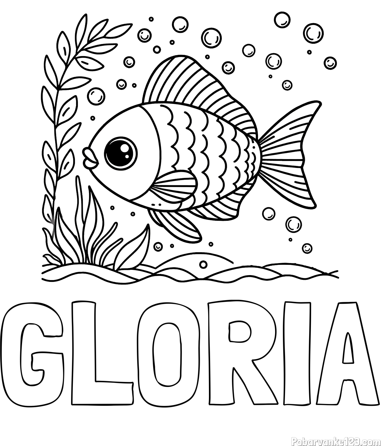 Pobarvanka imena GLORIA in otroška pobarvanka ljubke ribe