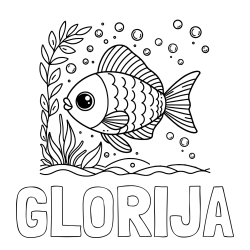 Online izdelana pobarvanka - Pobarvanka imena GLORIJA in otroška pobarvanka ljubke ribe