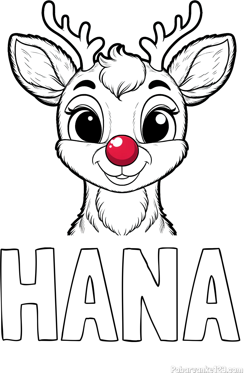 Pobarvanka imena HANA in otroška pobarvanka simpatičnega jelenčka Rudolfa