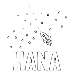 Online izdelana pobarvanka - Pobarvanka imena HANA in pobarvanka poveži številke - vesoljska tematika