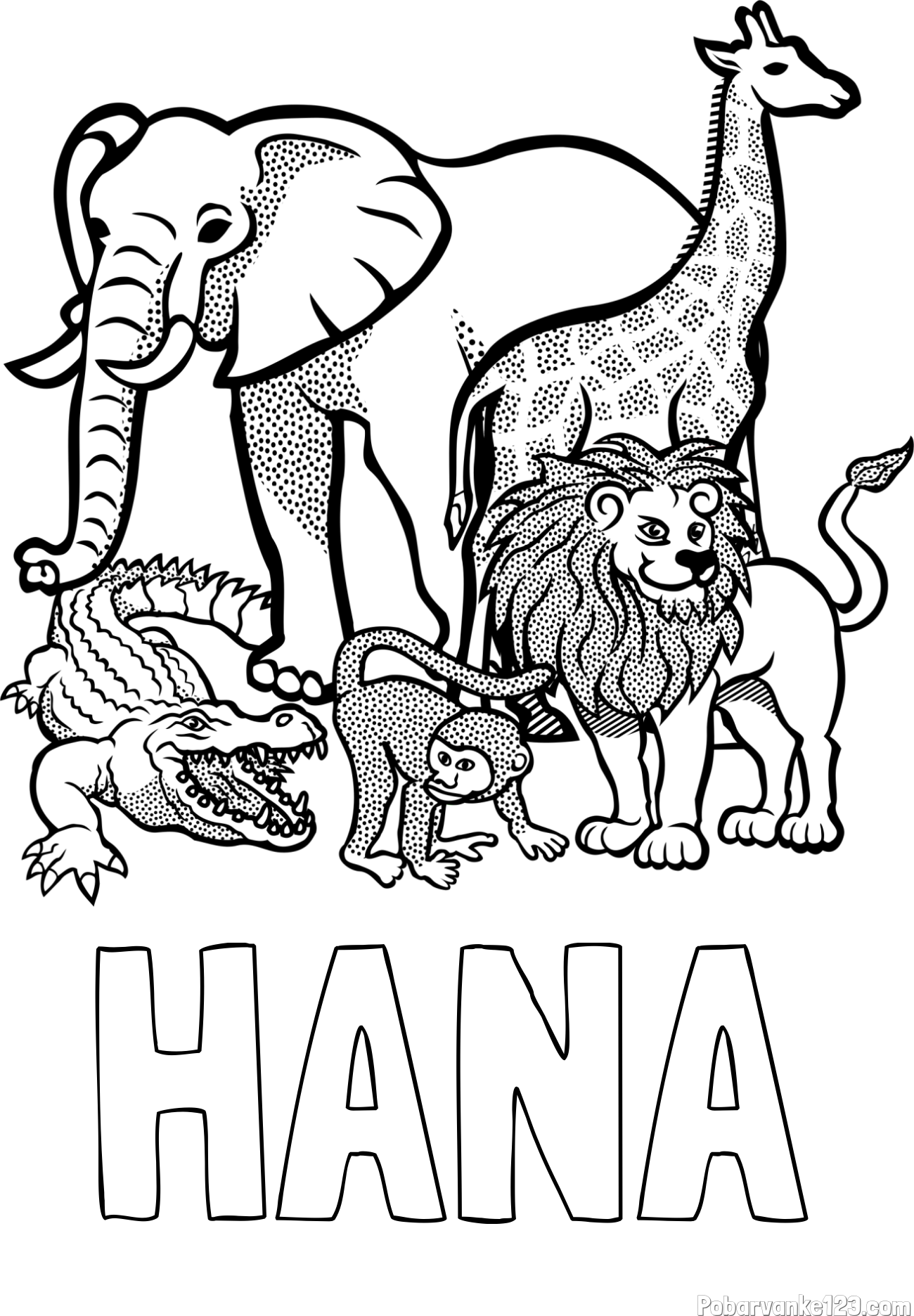Pobarvanka imena HANA in pobarvanka živali iz živalskega vrta
