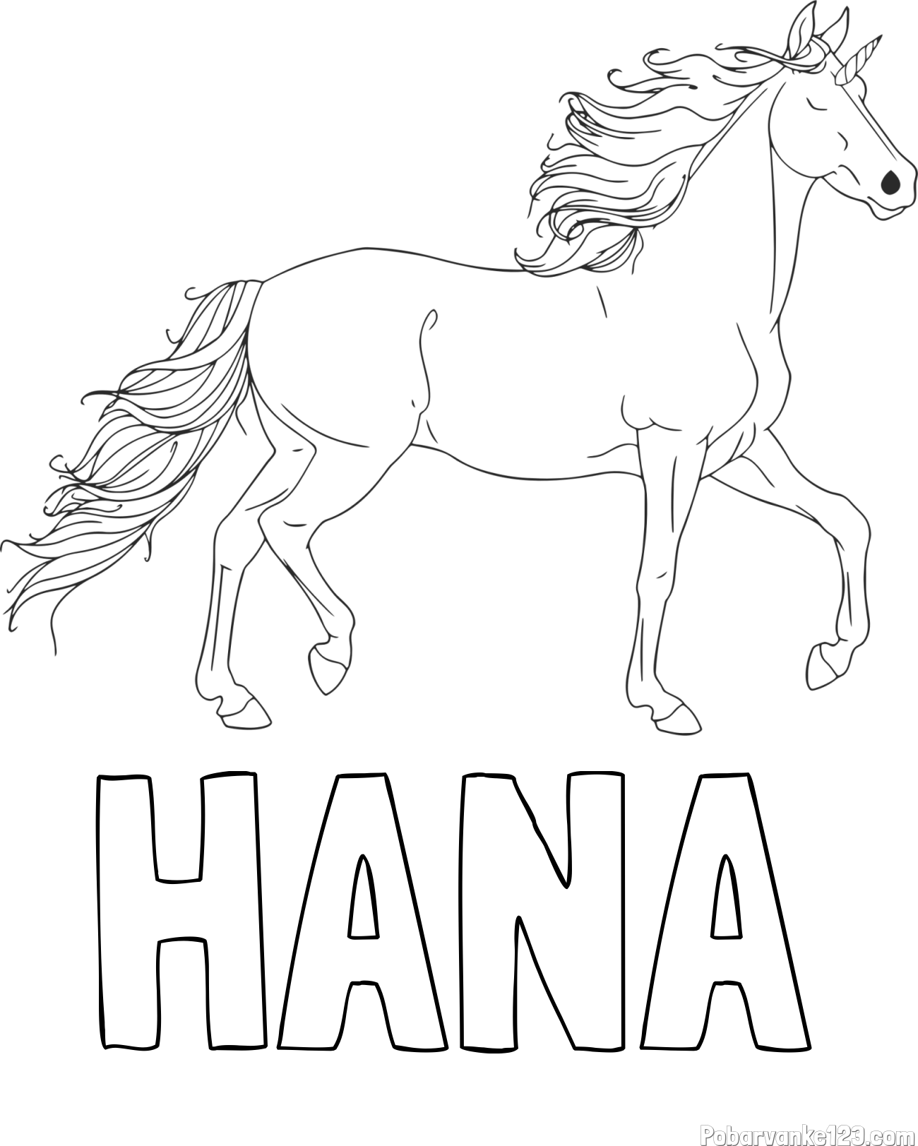 Pobarvanka imena HANA in samorog