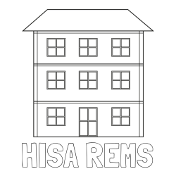 Online izdelana pobarvanka - Pobarvanka imena HIŠA REMS in pobarvanka stare dvonadstropne hiše