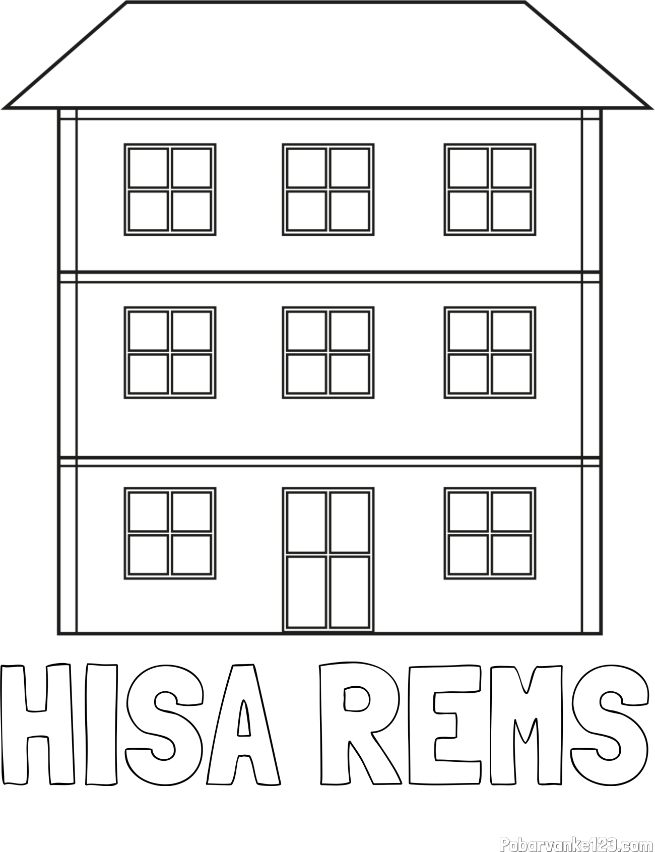 Pobarvanka imena HIŠA REMS in pobarvanka stare dvonadstropne hiše