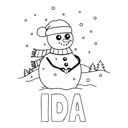 Online izdelana pobarvanka - Pobarvanka imena IDA in pobarvanka prikupnega snežaka