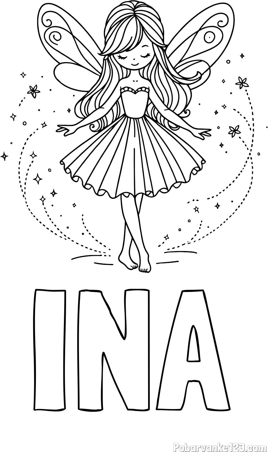 Pobarvanka imena INA in pobarvanka ljubke čarobne vile