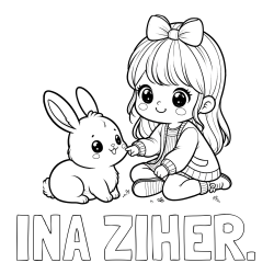 Online izdelana pobarvanka - Pobarvanka imena INA ŽIHER. in pobarvanka ljubke punčke, ki se igra z zajčkom