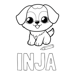 Online izdelana pobarvanka - Pobarvanka imena INJA in pobarvanka prikupnega kužka