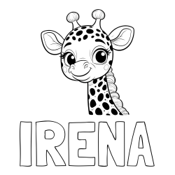 Online izdelana pobarvanka - Pobarvanka imena IRENA in pobarvanka ljubke žirafe z velikimi očmi