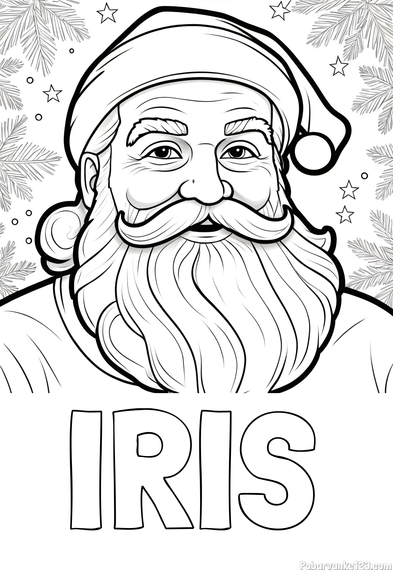 Pobarvanka imena IRIS in Čudovita pobarvanka nasmejanega Božička