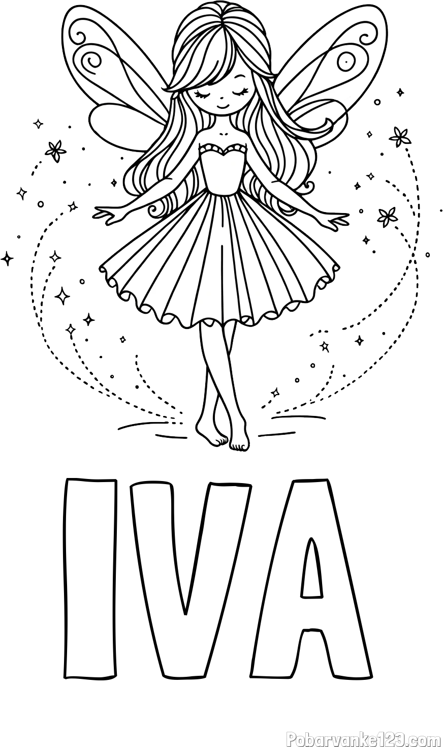 Pobarvanka imena IVA in pobarvanka ljubke čarobne vile