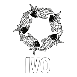 Online izdelana pobarvanka - Pobarvanka imena IVO in pobarvanka rib - mandale