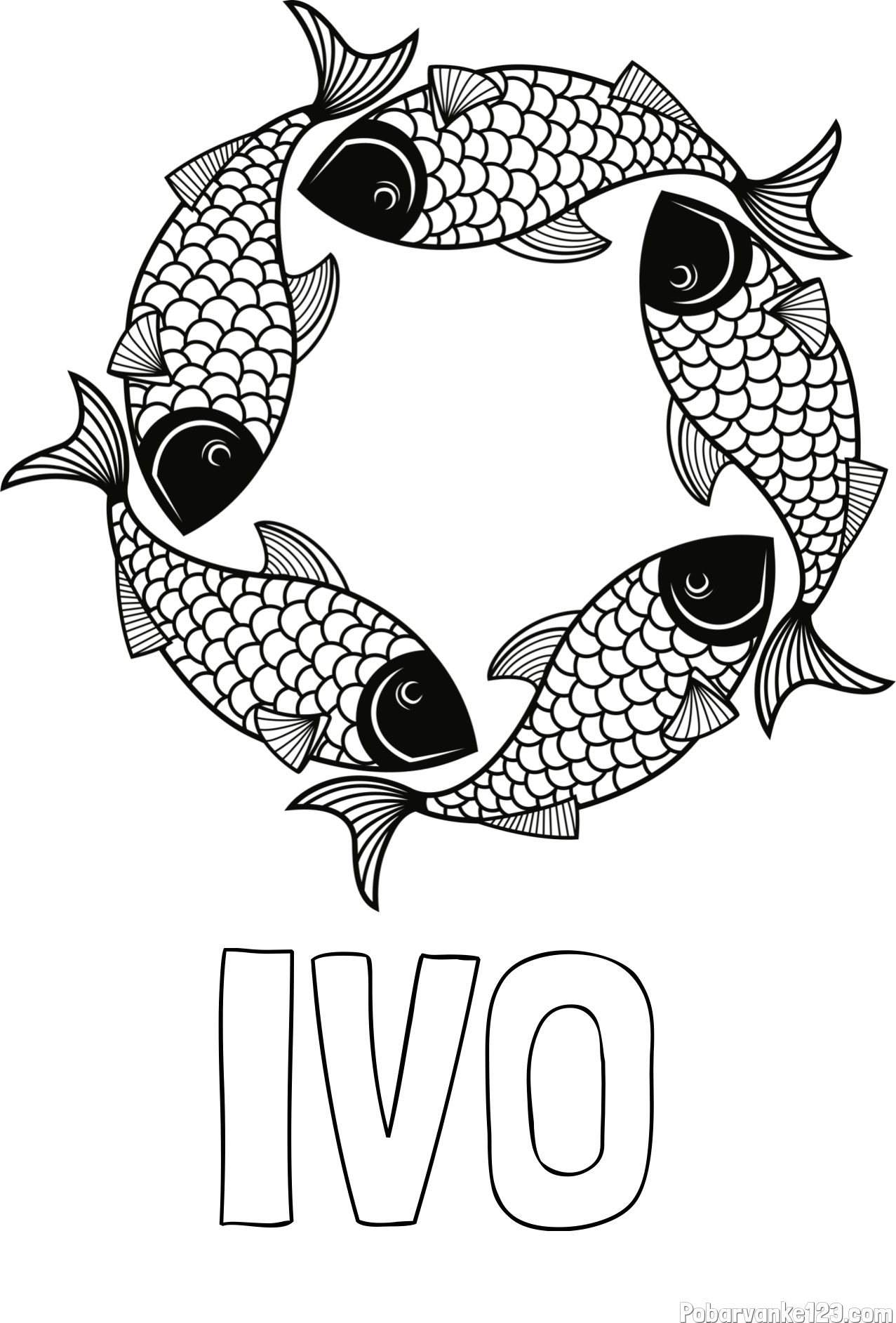 Pobarvanka imena IVO in pobarvanka rib - mandale