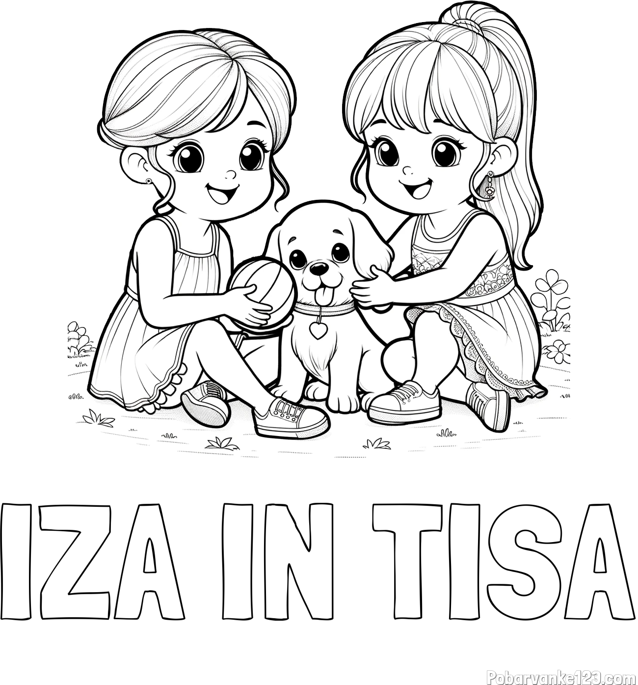 Pobarvanka imena IZA IN TISA in pobarvanka prijateljic s kužkom