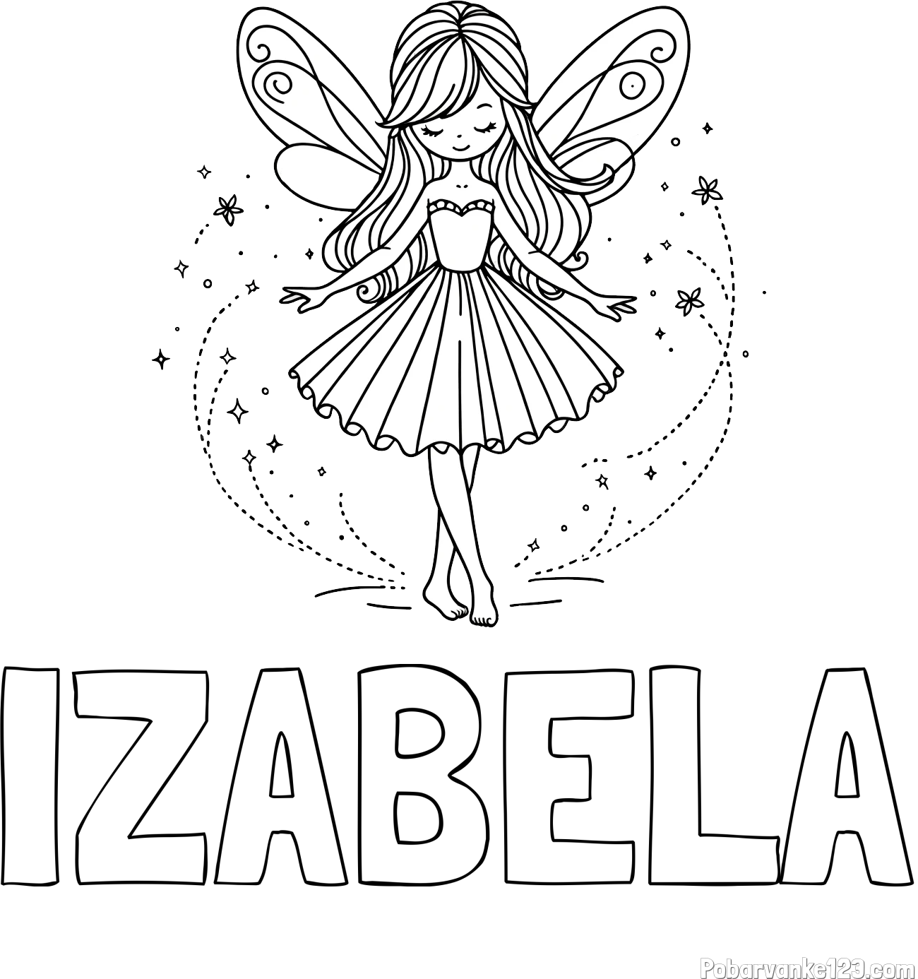 Pobarvanka imena IZABELA in pobarvanka ljubke čarobne vile