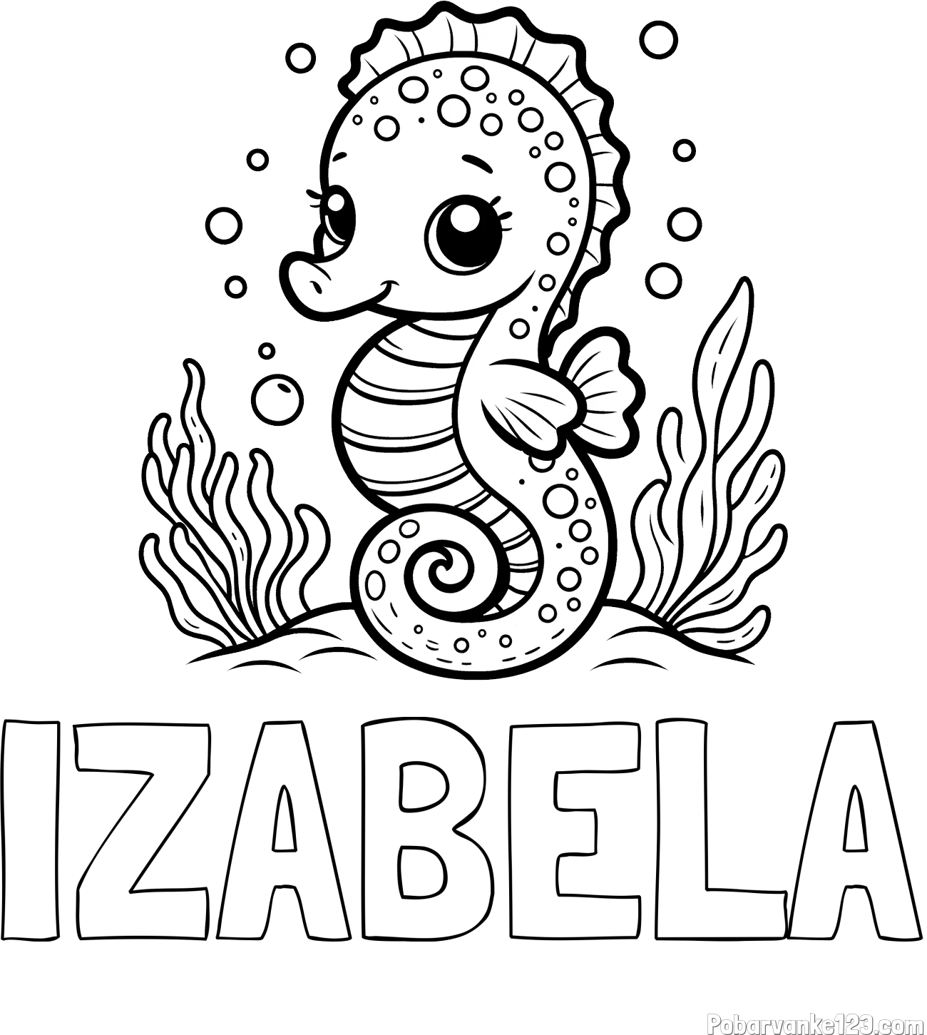 Pobarvanka imena IZABELA in pobarvanka morskega konjička