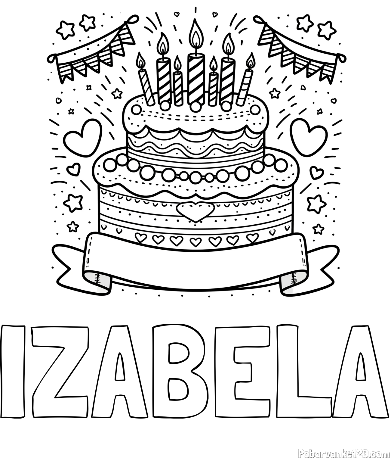 Pobarvanka imena IZABELA in pobarvanka velike torte za rojstni dan