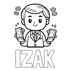 Online izdelana pobarvanka - Pobarvanka imena IZAK in otroška pobarvanka bankirja z veliko denarja