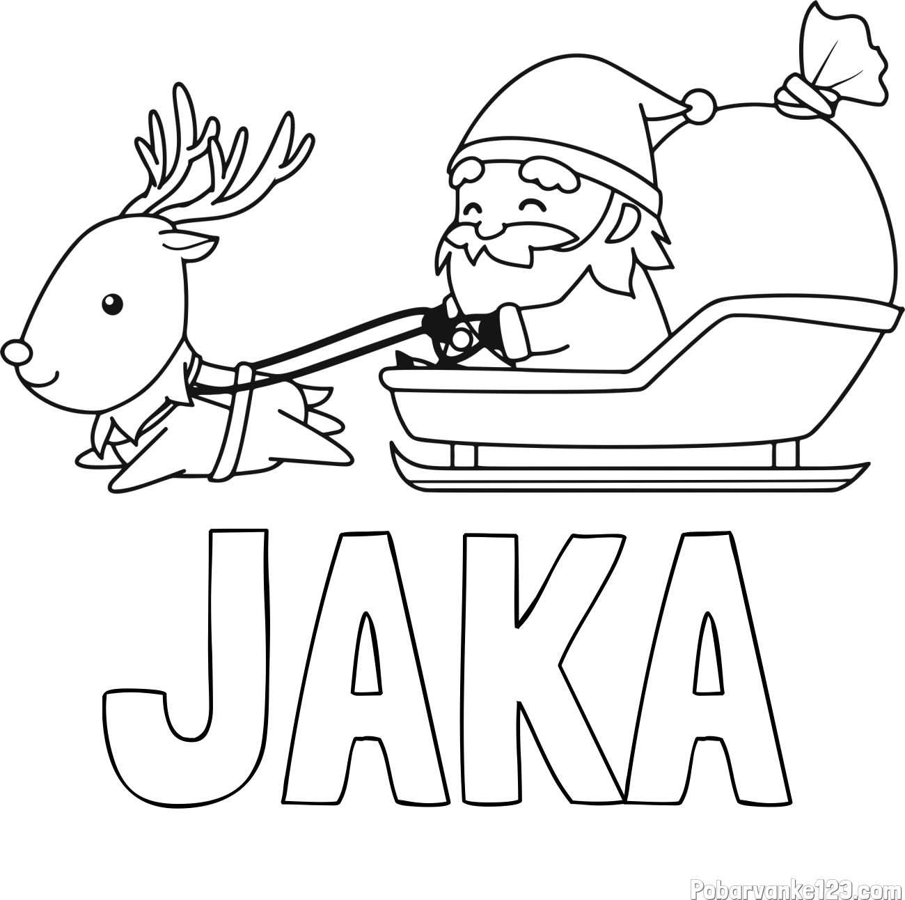 Pobarvanka imena JAKA in pobarvanka Božička na saneh ter jelenčka Rudolfa