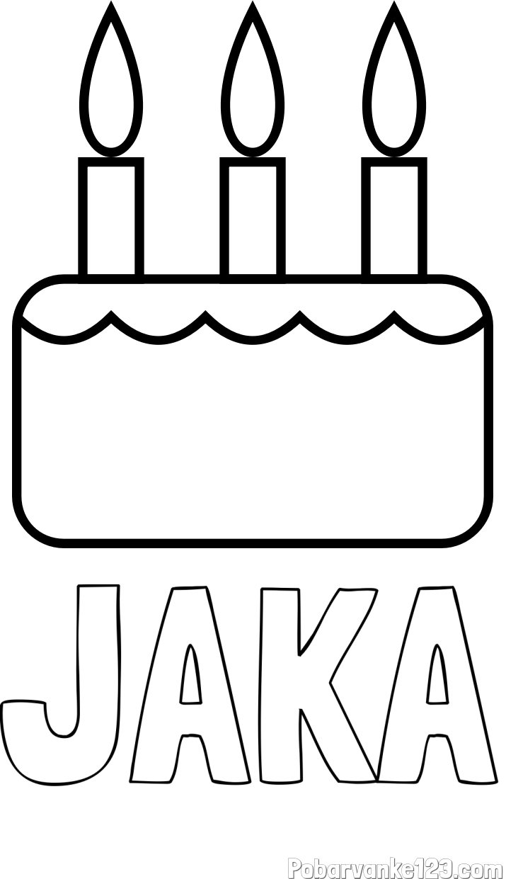 Pobarvanka imena JAKA in pobarvanka rojstnodnevne torte za 3. rojstni dan