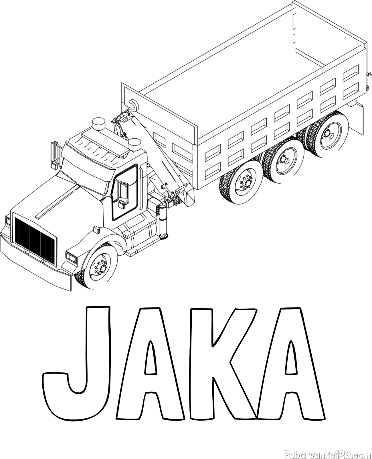 Pobarvanka imena JAKA in pobarvanka velikega tovornjaka z dvigalko za nakladanje