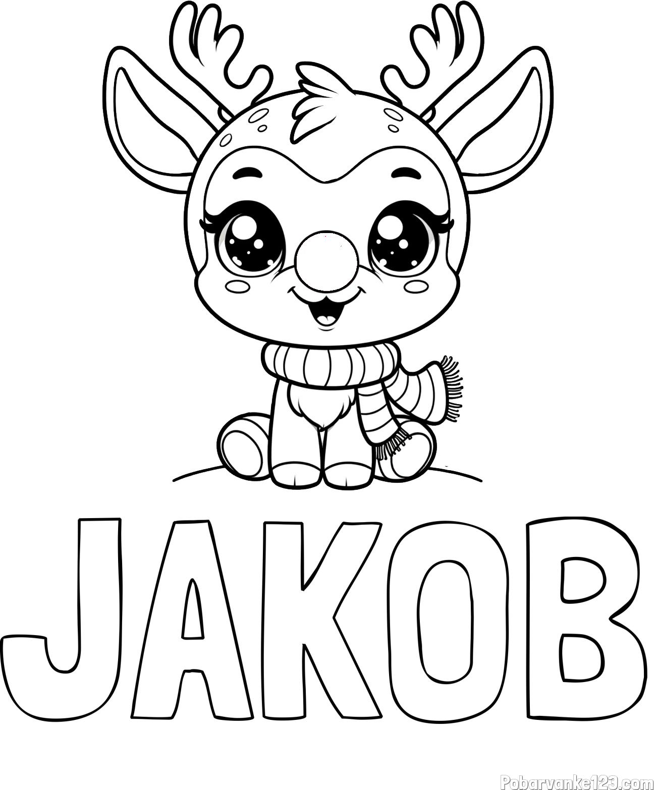 Pobarvanka imena JAKOB in otroška pobarvanka jelenčka Rudolfa s šalom okoli vratu