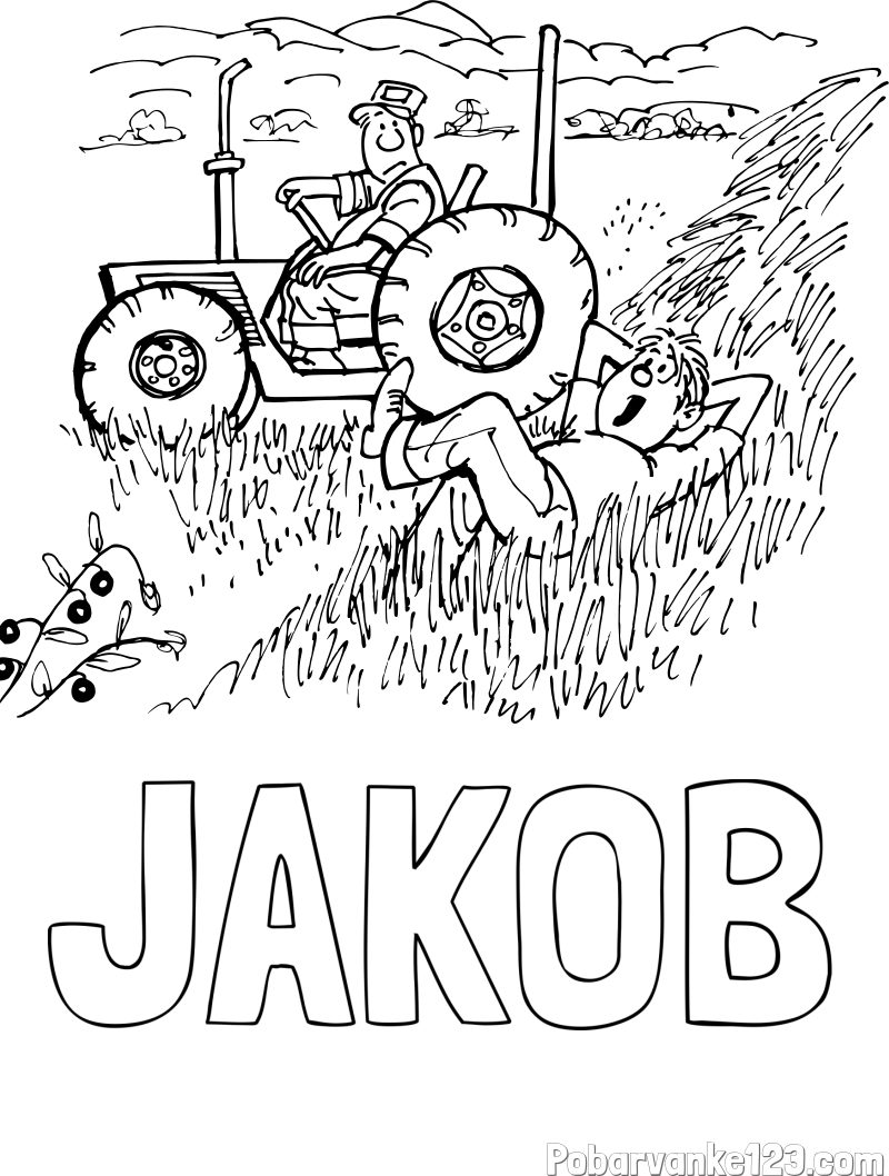 Pobarvanka imena JAKOB in pobarvanka traktor
