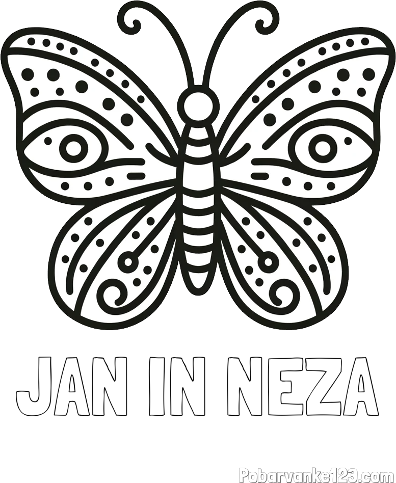 Pobarvanka imena JAN IN NEŽA in preprosta pobarvanka metulja