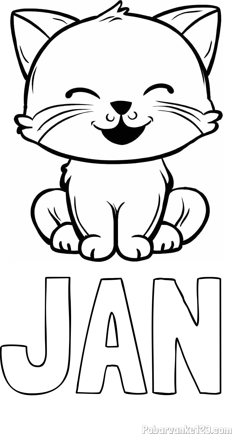 Pobarvanka imena JAN in pobarvanka prikupne mačke