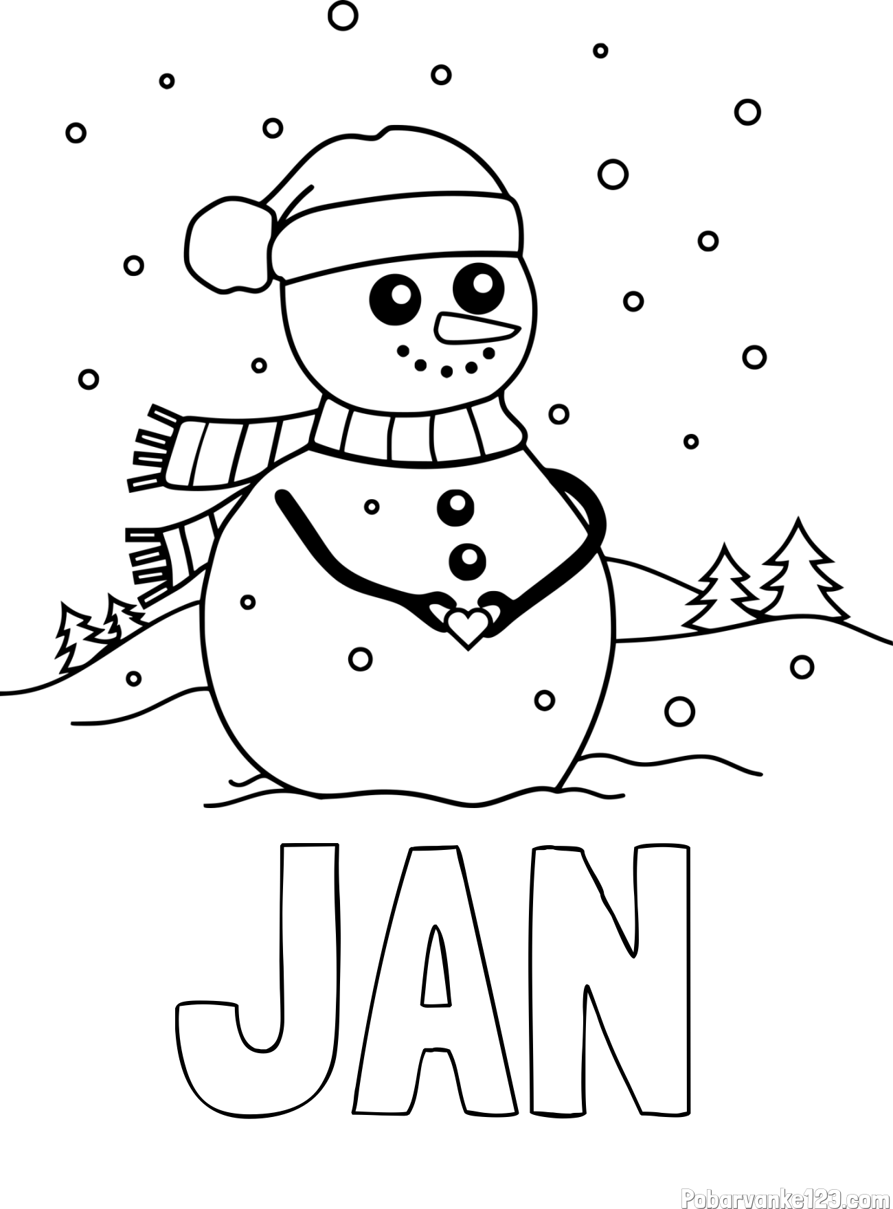 Pobarvanka imena JAN in pobarvanka prikupnega snežaka
