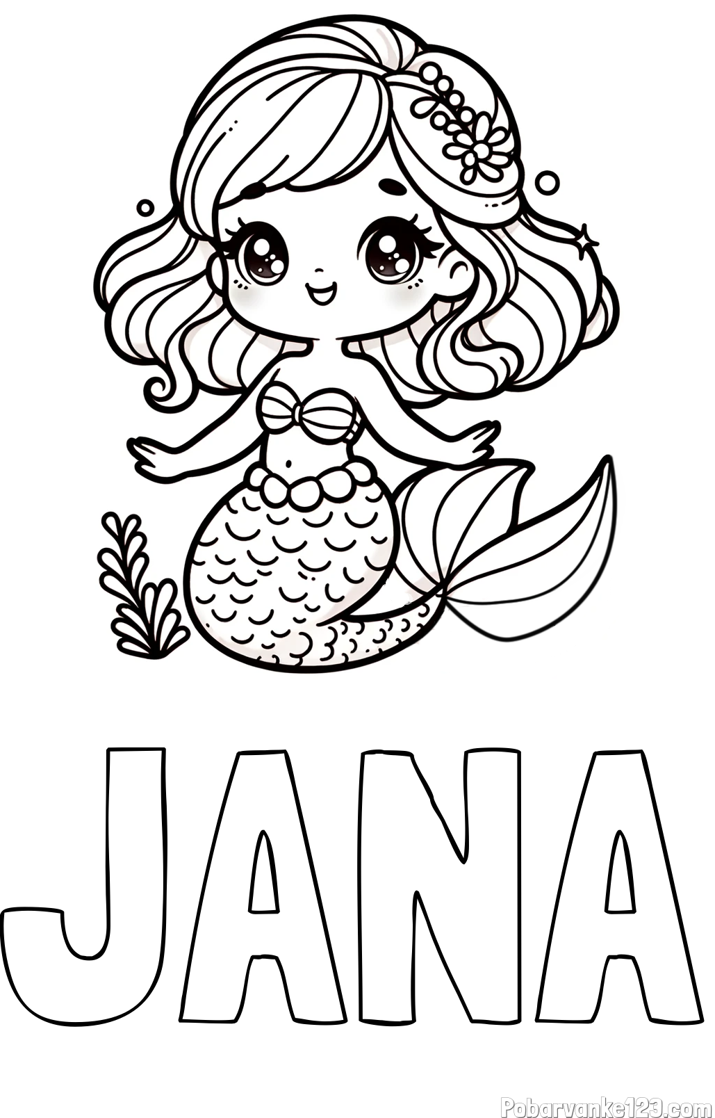Pobarvanka imena JANA in pobarvanka simpatične morske deklice