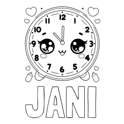 Online izdelana pobarvanka - Pobarvanka imena JANI in pobarvanka ljubke ure