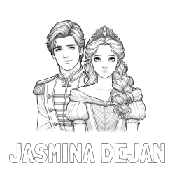 Online izdelana pobarvanka - Pobarvanka imena JASMINA DEJAN in pobarvanka princa in princeske