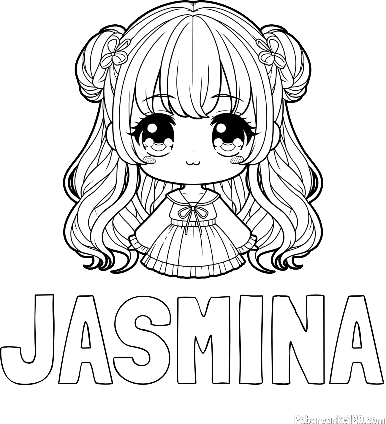 Pobarvanka imena JASMINA in pobarvanka prikupne punčke v anime slogu