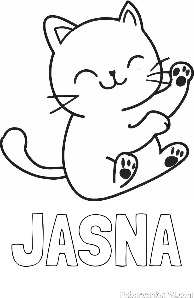 Pobarvanka imena JASNA in pobarvanka razigranega mucka