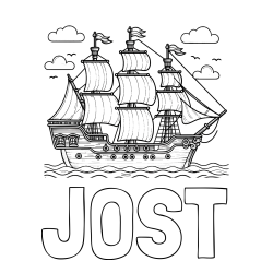 Online izdelana pobarvanka - Pobarvanka imena JOŠT in pobarvanka stare gusarske ladje